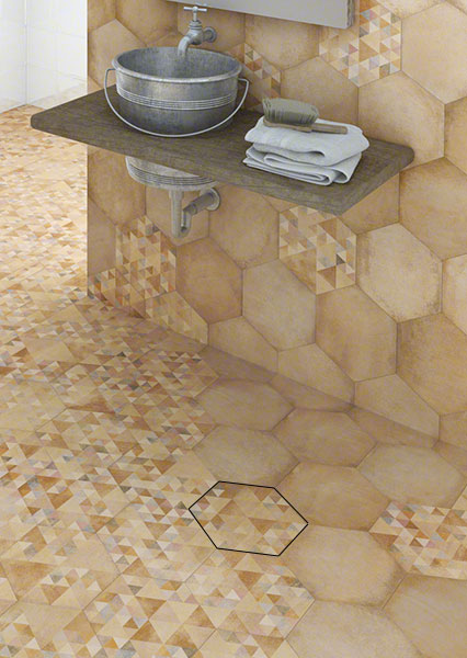 Pavimento no rectangular con formas hexagonales