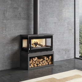 Poêle à bois frontal 3 côtés avec porte-bûches et turbines M-103 LK + cadeau direct