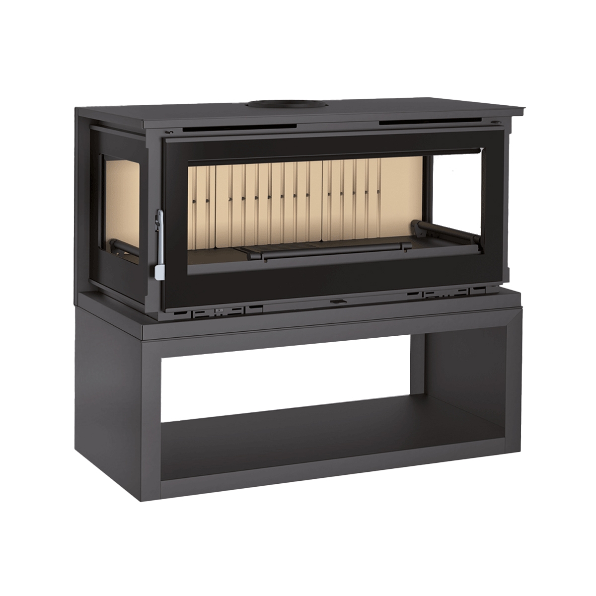 Estufa de leña frontal 3 caras con leñero y turbinas M-103 LK de FM calefacción