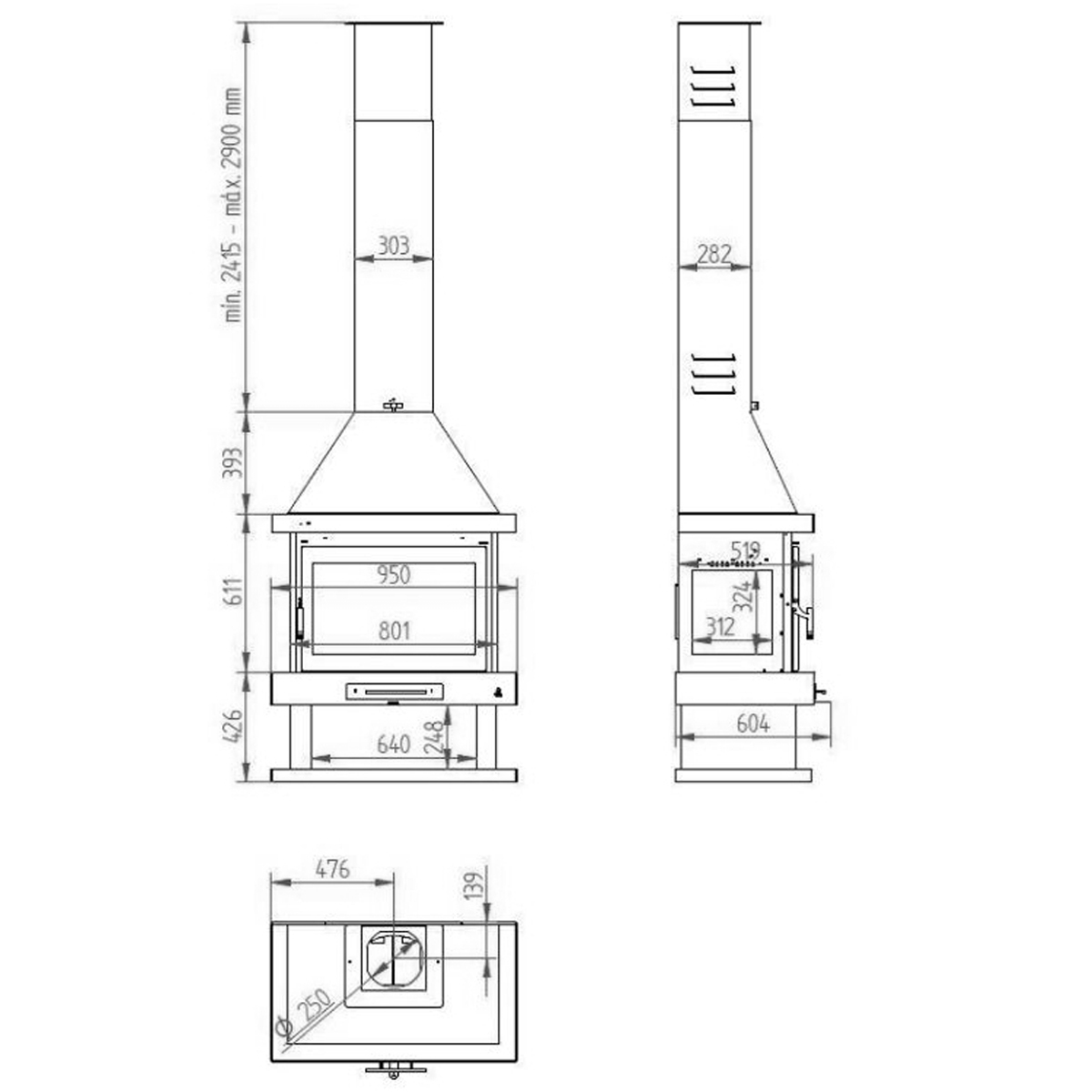 medidas chimenea frontal C-203