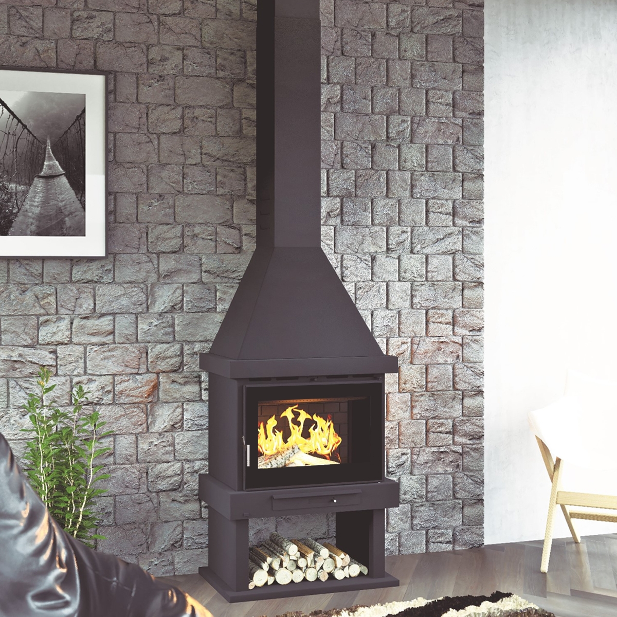 chimenea frontal C-300 T cristal serigrafiado fm calefaccion