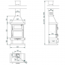 Measurements of front wood fireplace with oven C-300 H