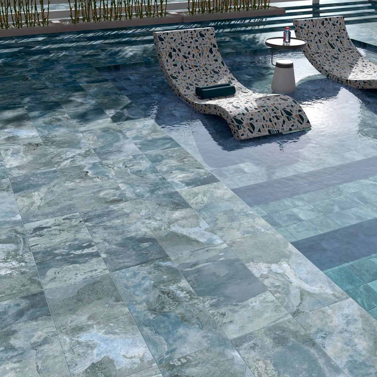 Exterior con pavimento Okai Ext. Ocean Antideslizante 30.3x60.3