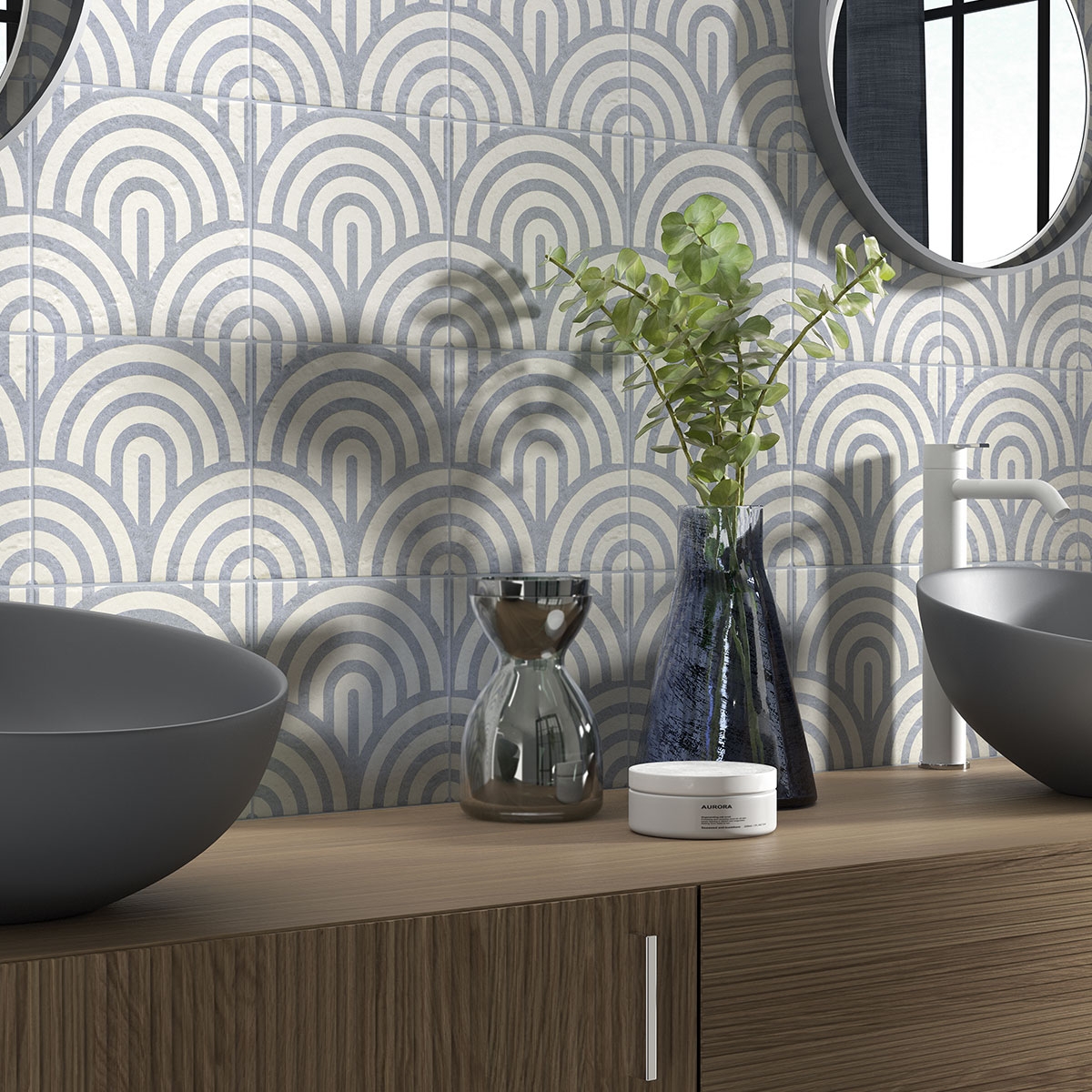 Salle de bain avec décor d’eau bleue Bleu Trois revêtements 20x20 (Boîte 1m2)