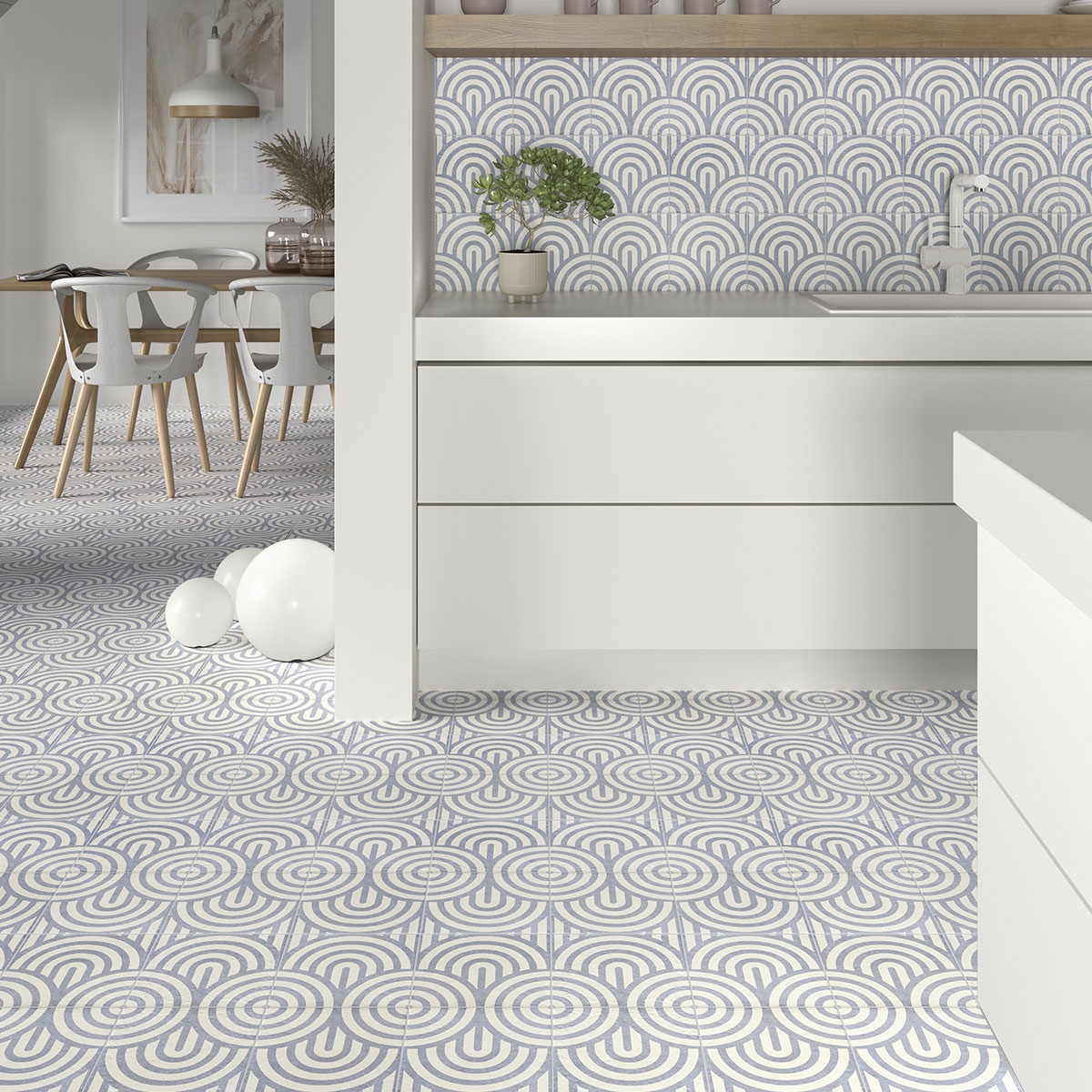 Interior con Pavimento y Revestimiento Blue Water Decor Blue Three