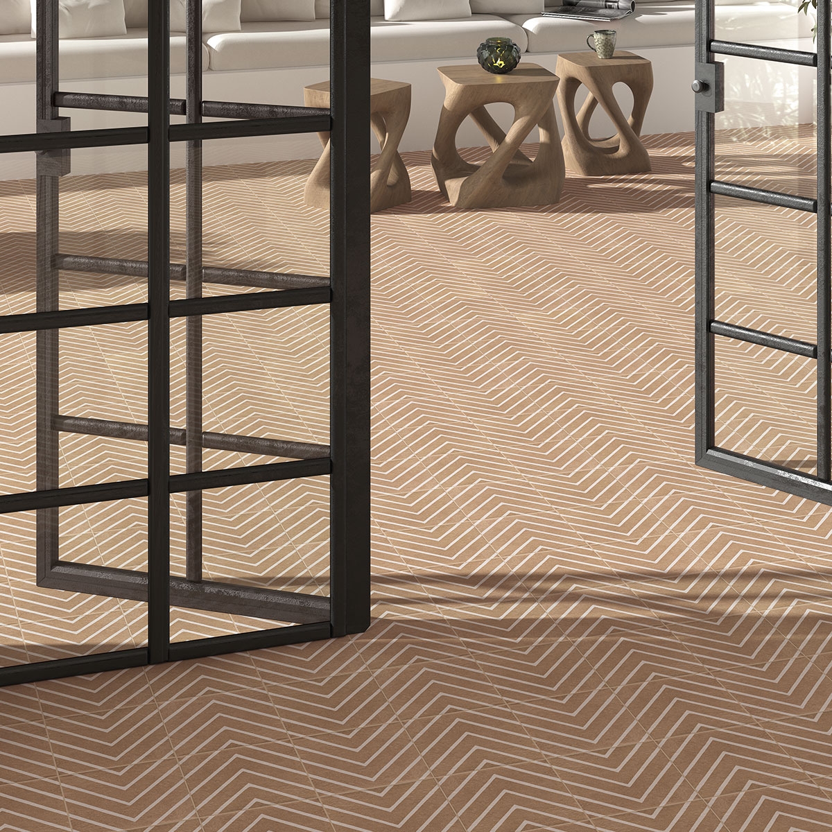 Interior y exterior con Pavimento Canem Terra Decor One