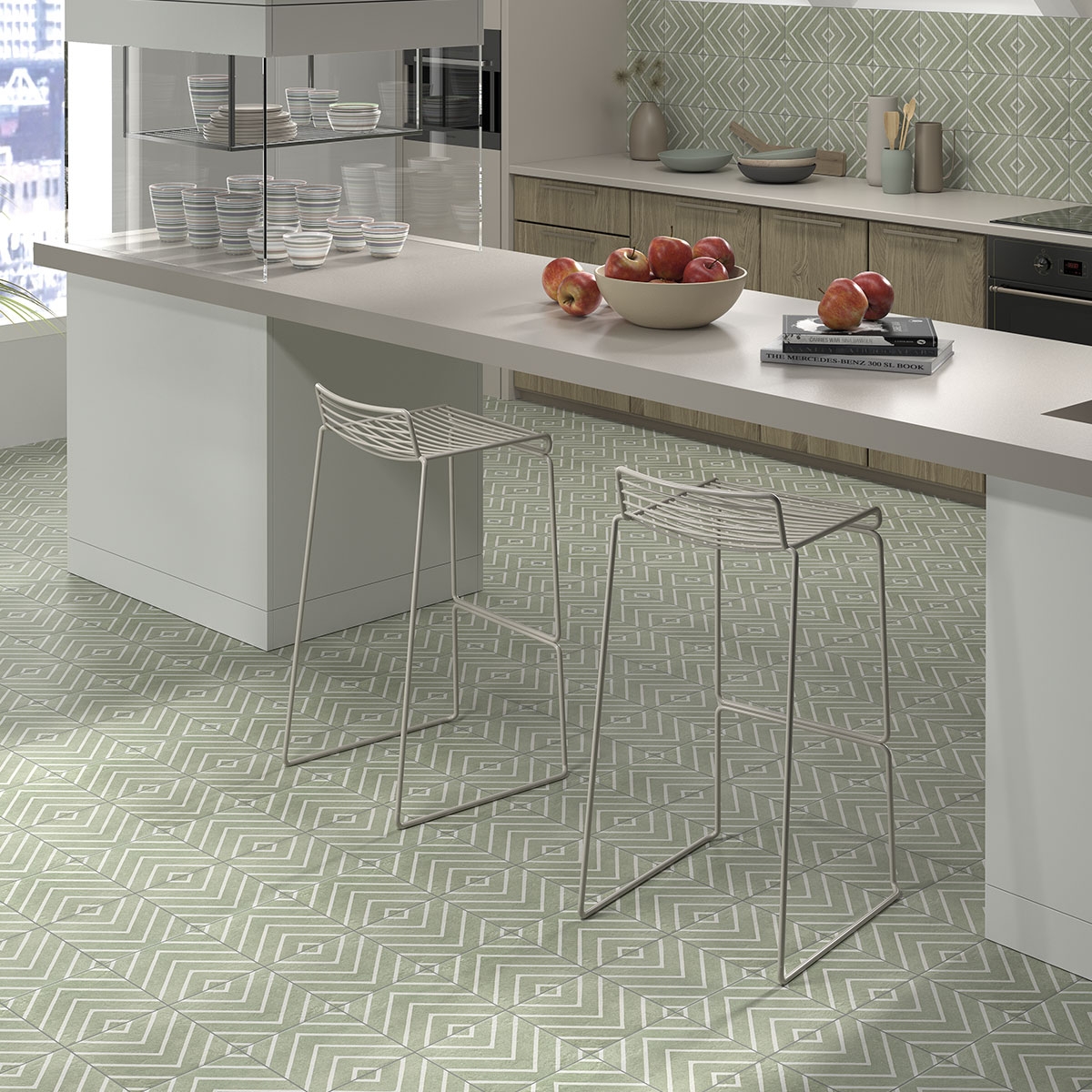 Cocina con Pavimento y Revestimiento Green Garden Decor Green One