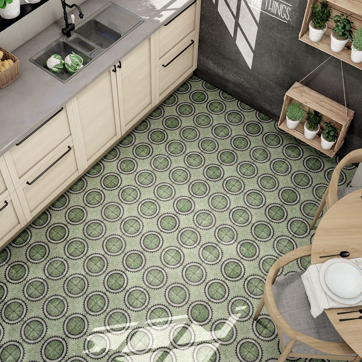 Cocina con Pavimento Green Garden Decor Prairie