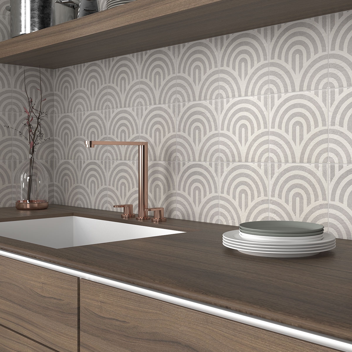 Cozinha com Cinza Neutro Decor Cinzento Três revestimentos 20x20 cm (Caixa 1 m2)