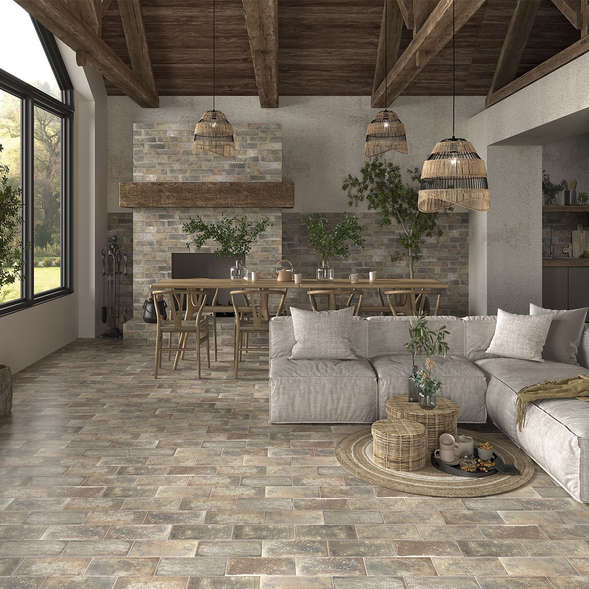 Interior con pavimento y revestimiento Argile Terra 7,5x30 (Caja 0,50m2)