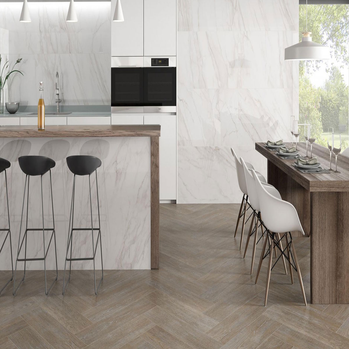 Interior con revestimiento Tresana Blanco Pulido 60x120