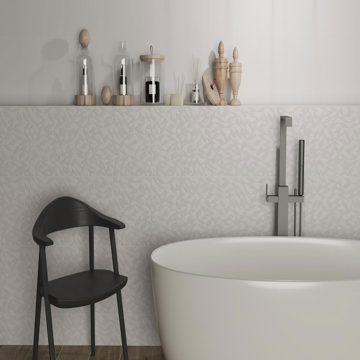 Salle de bain avec revêtement Tripoli Amalt Snow 33.3x100