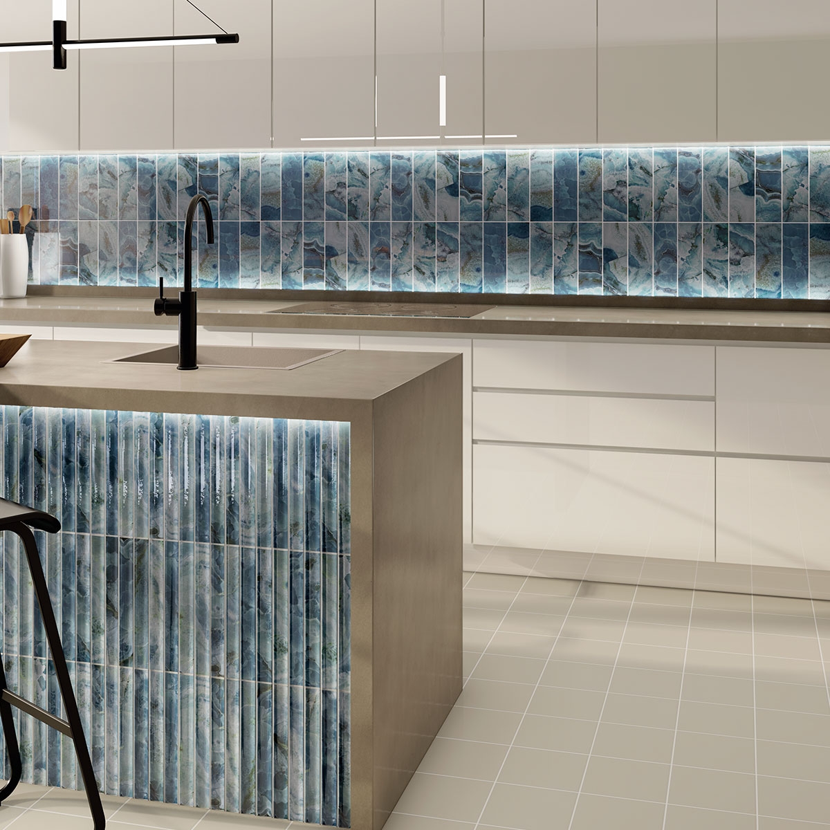 Cocina con revestimiento Chloe Aqua 10x30