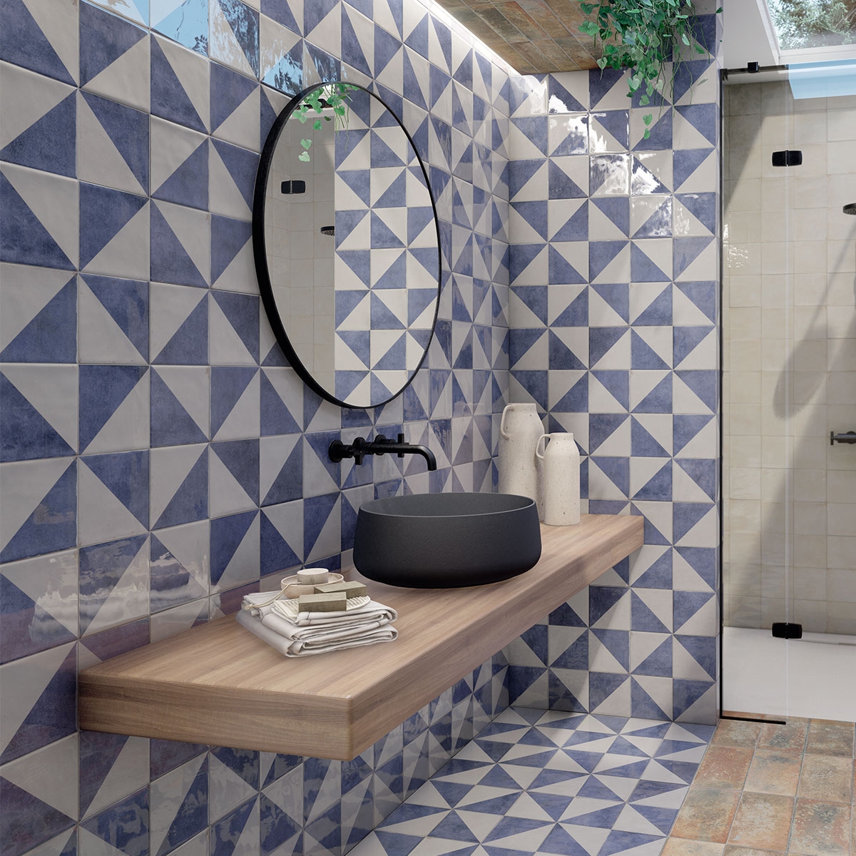 Bathroom with Marrakech Tetuan Azur cladding 15x15 cm (Box 0.5 m2)