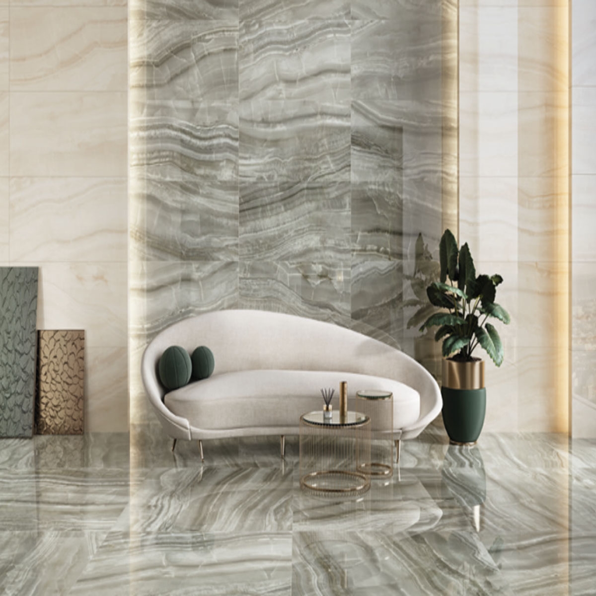 Sala de estar com piso cinza Chroma 120x120