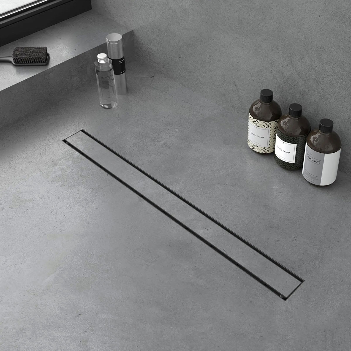 Baño con Kit Sistema Evolux Ruber con rejilla Microcemento Lineal 80 cm