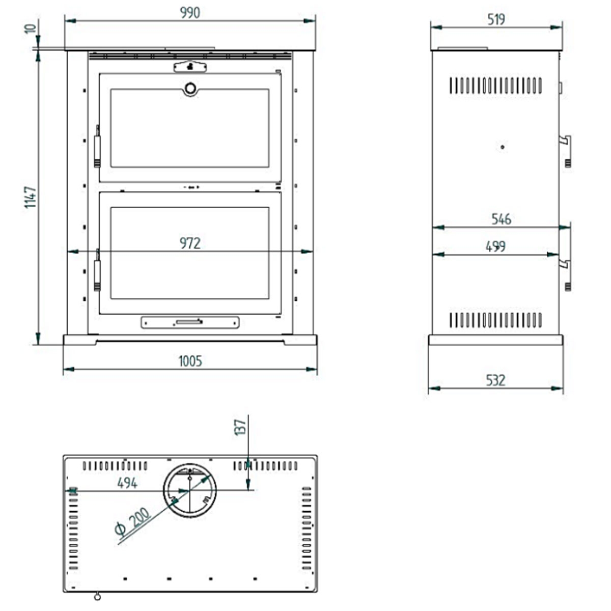 Medidas Forno a lenha frontal HL-200 F