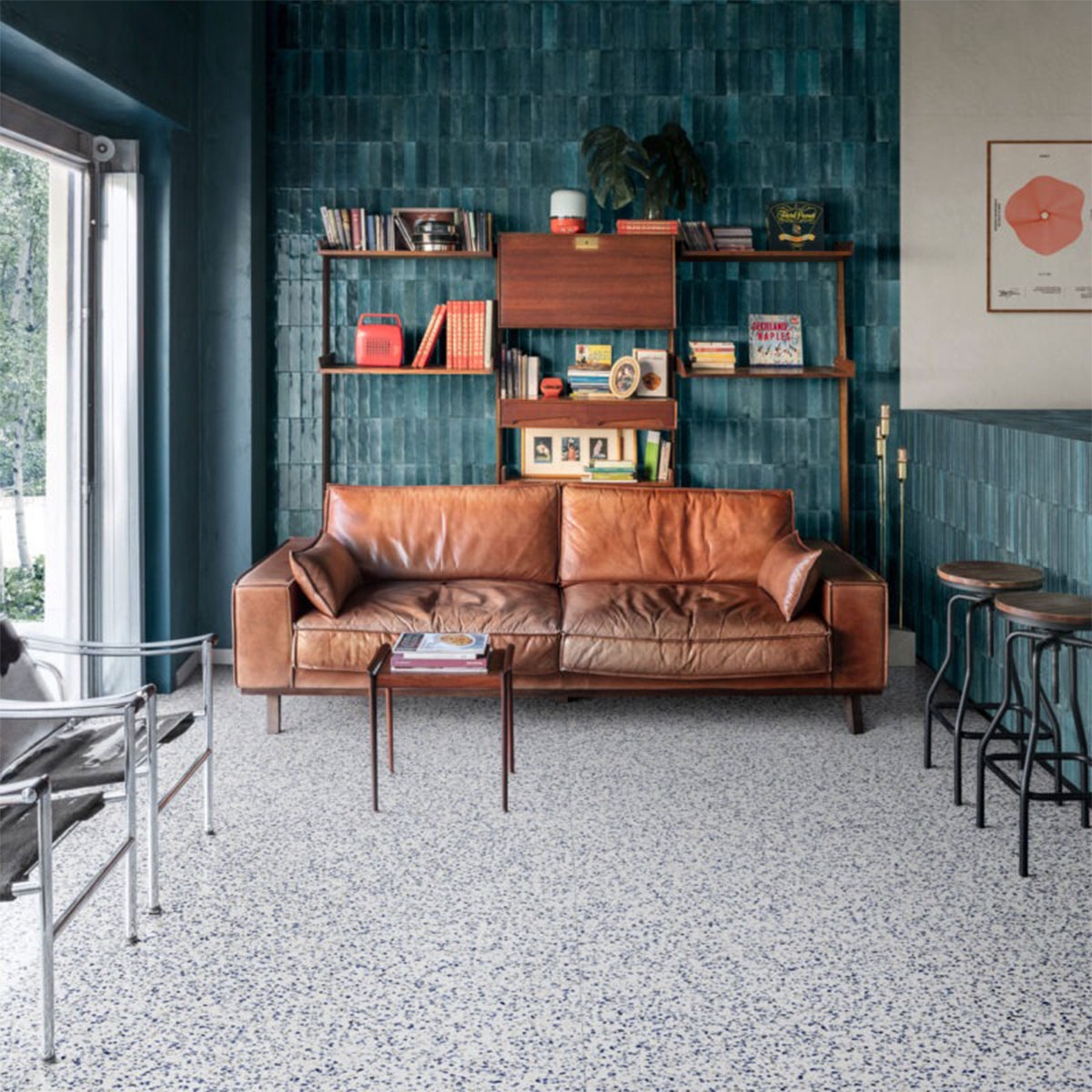 Interior con revestimiento Lume Blue Struttura 3D Rake Lux 6x24