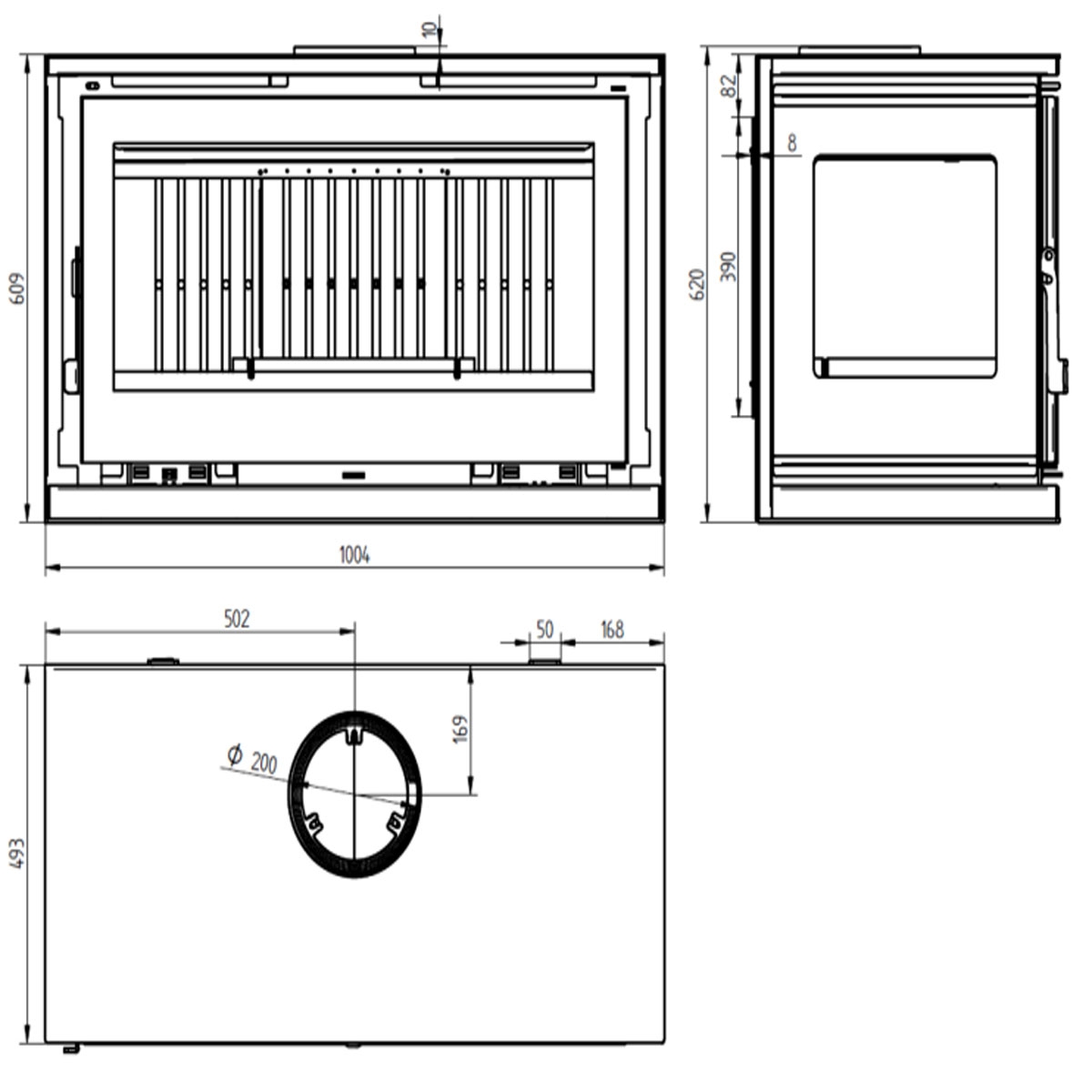 Measurements Wood stove to hang with turbines M-103 FK