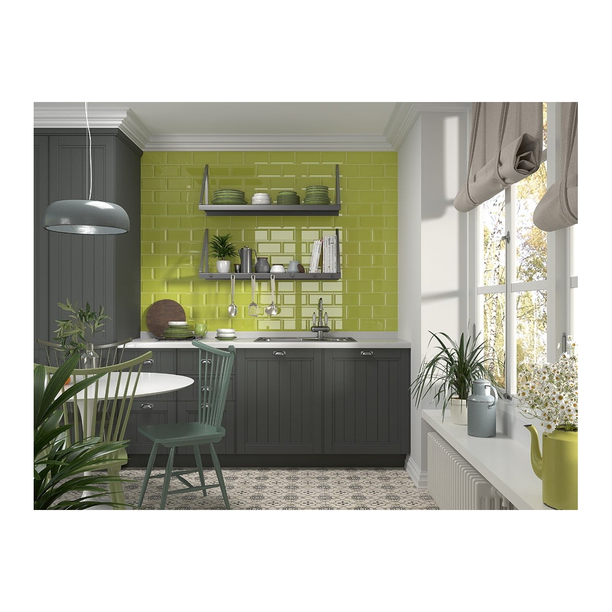 Bissel céramique jaune vert 10x20 pâte rouge simple cuisson