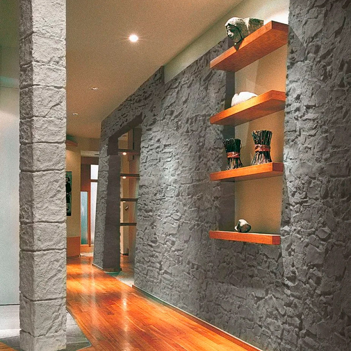 Ambiance avec angle en pierre sculptée TOTALStone gris 0.40x0.40x2.85 (2.28m2)