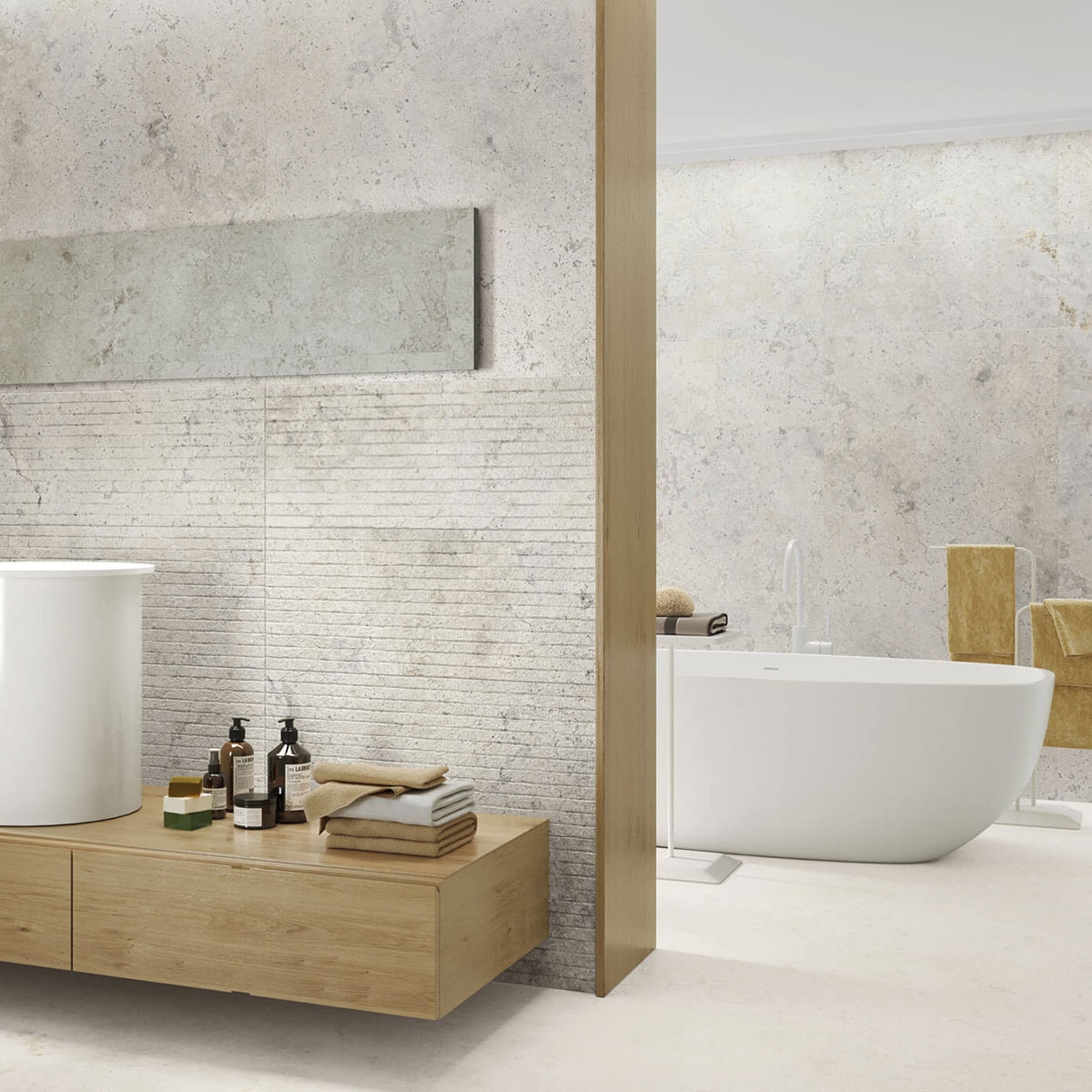 Bathroom with Baltimore 8212 Relief Grey coating 33.3x80 (Box 1.598m2)