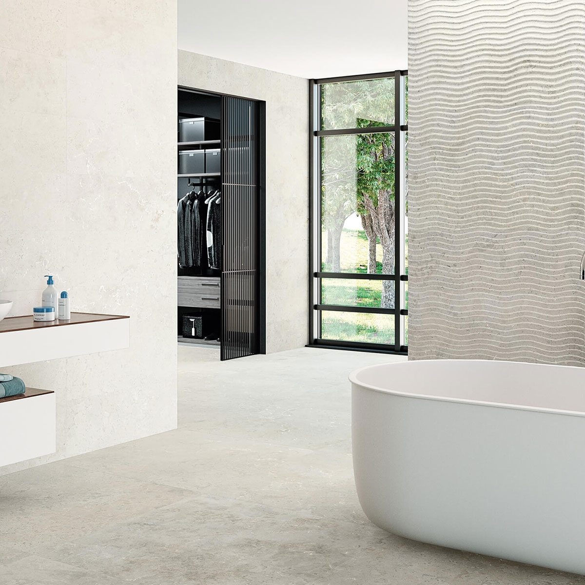 Baño con revestimiento Baltimore 9529 Relieve Elypse Grey 30x90