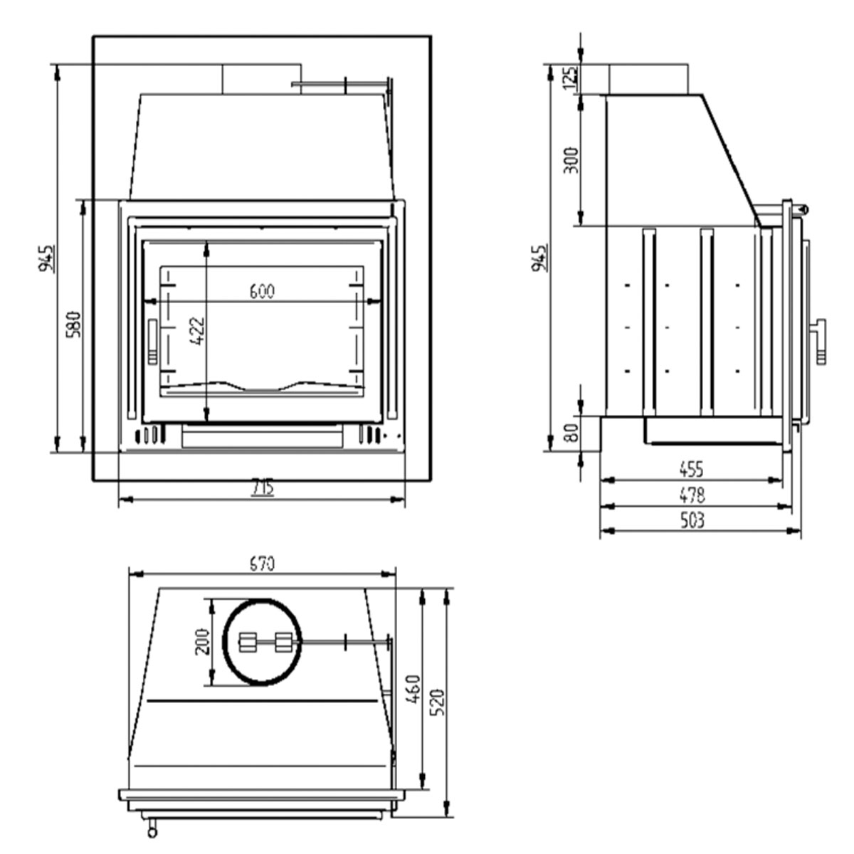 Measures Built-in Barbecue with Door BH-170 P