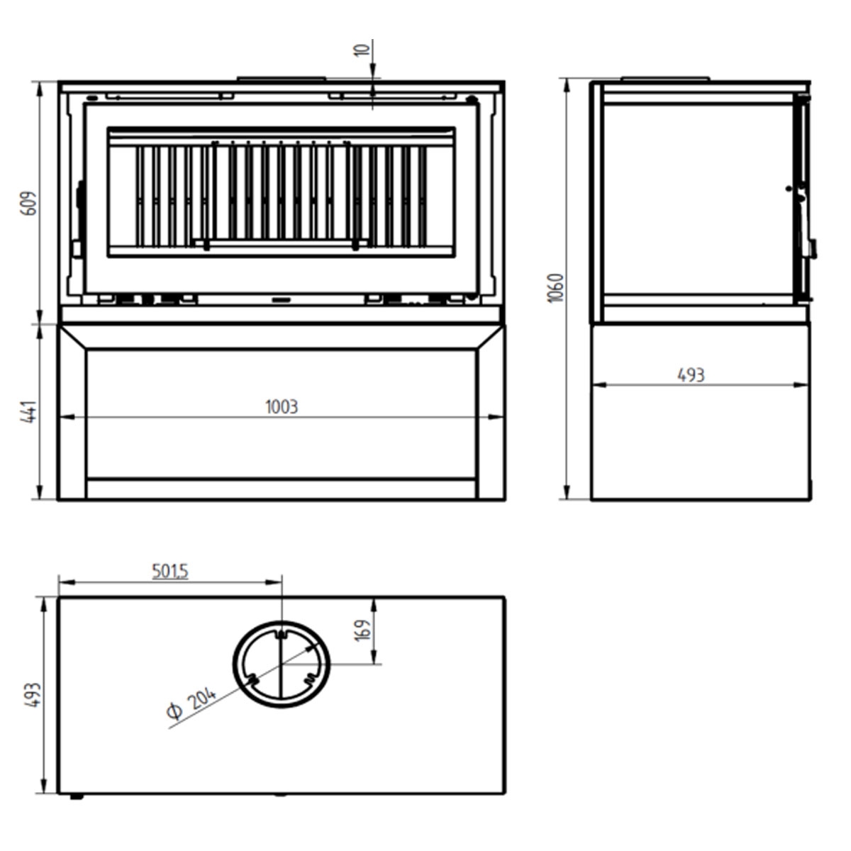 Measurements front wood stove with log holder M-180 LK