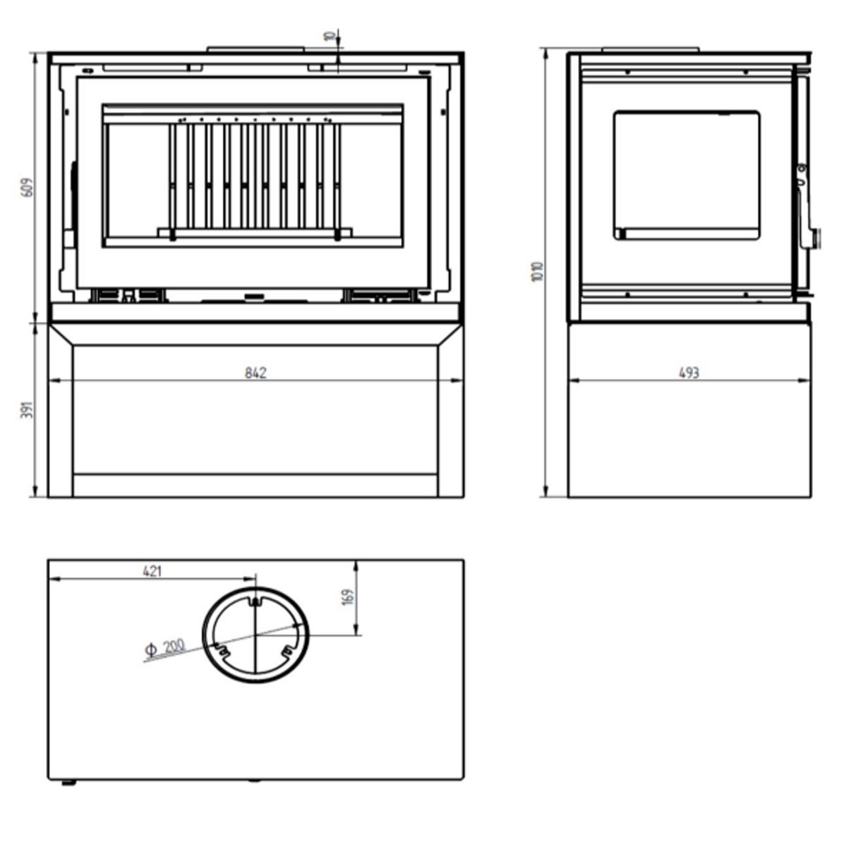 Measurements Front wood stove with log holder M-183 LK