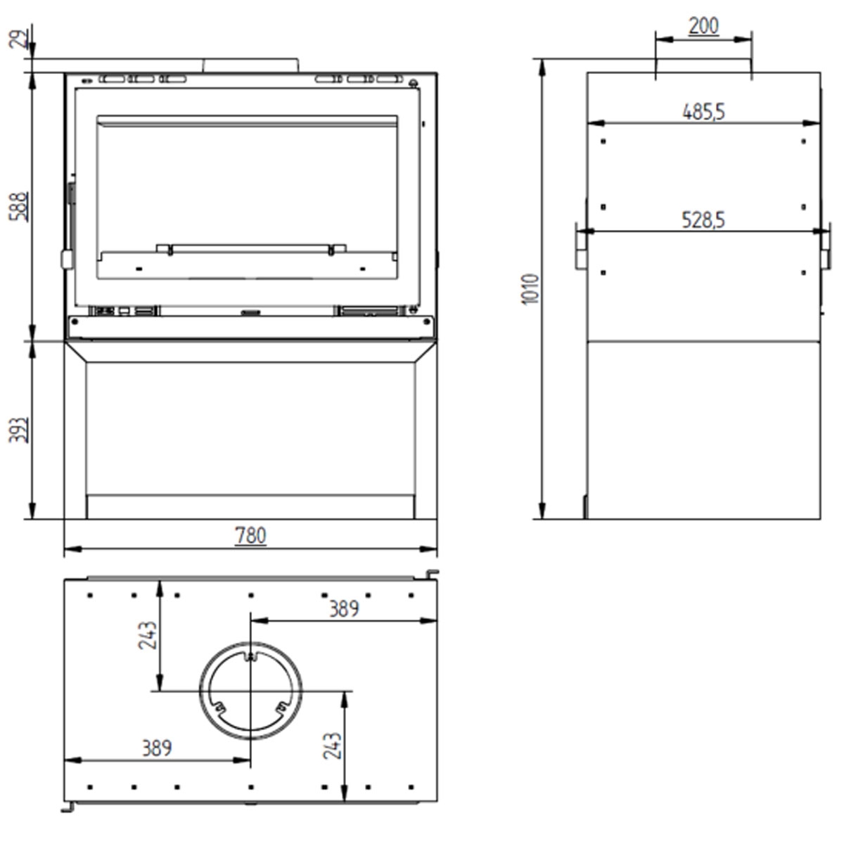 Measurements Front Wood Stove with Woodshed and Turbines M-122 LK
