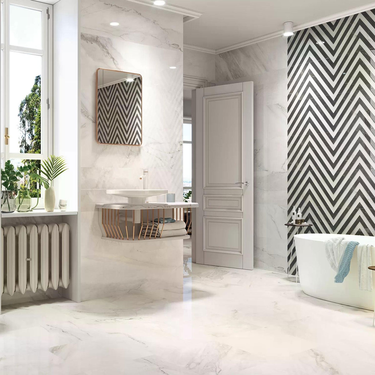 Bathroom with Duomo 1212 White Relief coating 40x120