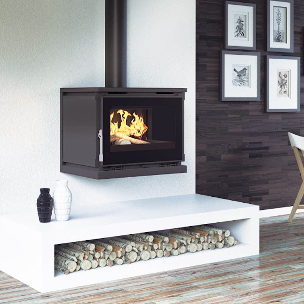 Hanging wood stove with M-173 K turbines