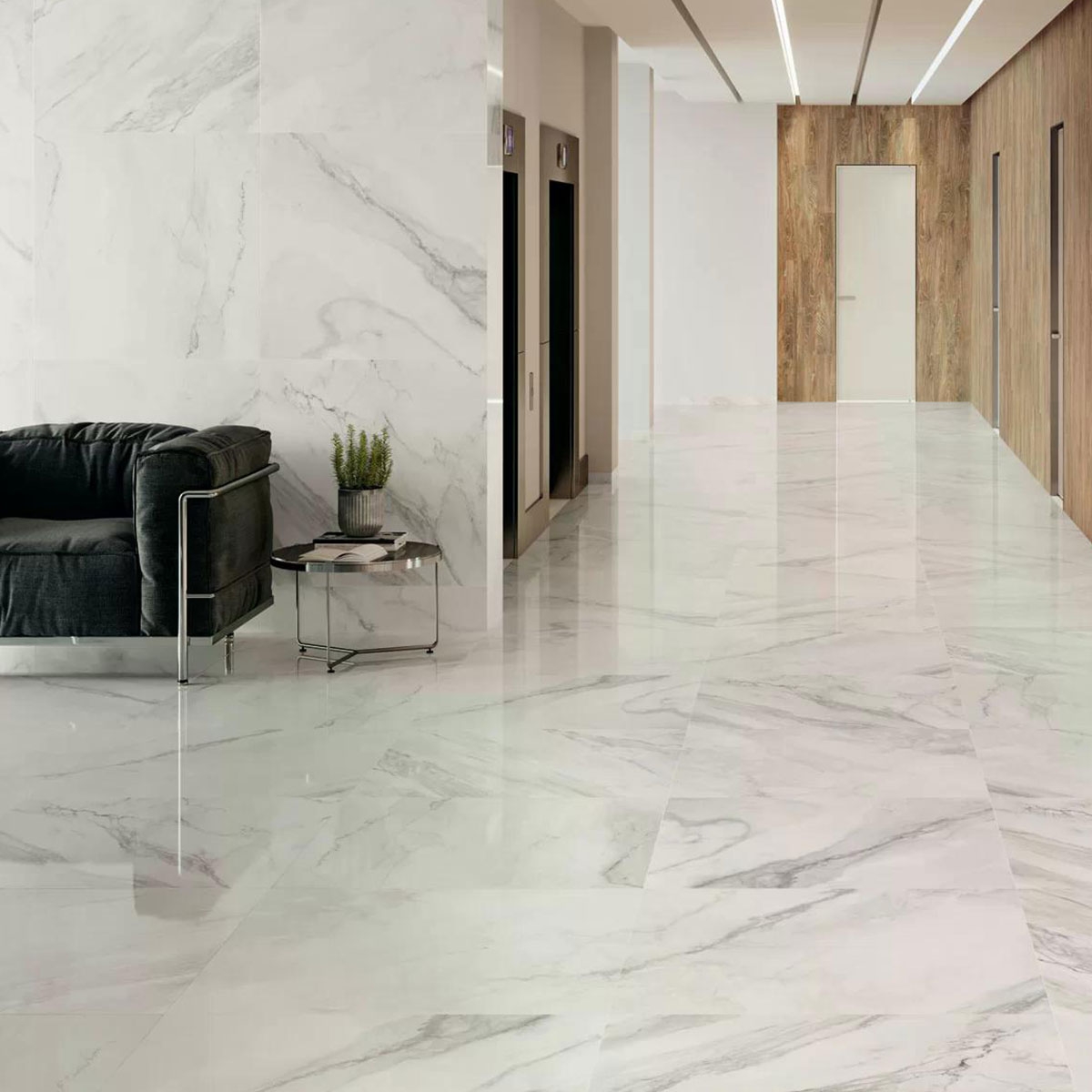 Interior con pavimento Duomo 1811 Blanco 98x98 (Caja 0.96m2)