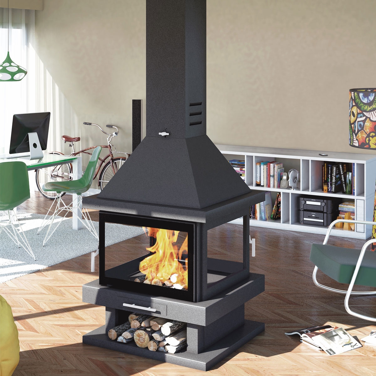 Central wood fireplace C-204 K + Direct gift