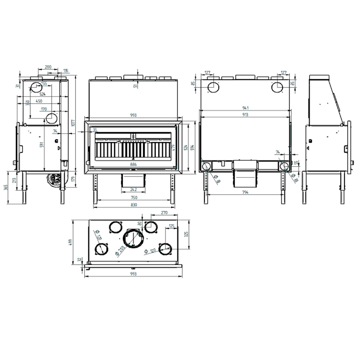 Dimensions Insert panoramique en bois IC-100 FKC