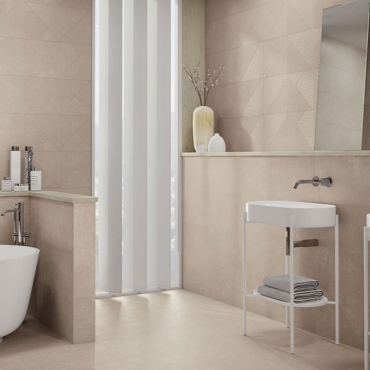 Badezimmer mit Elba 9541 Relief Hamburg Arena 30x90 Verkleidung (Box 1,08m²)