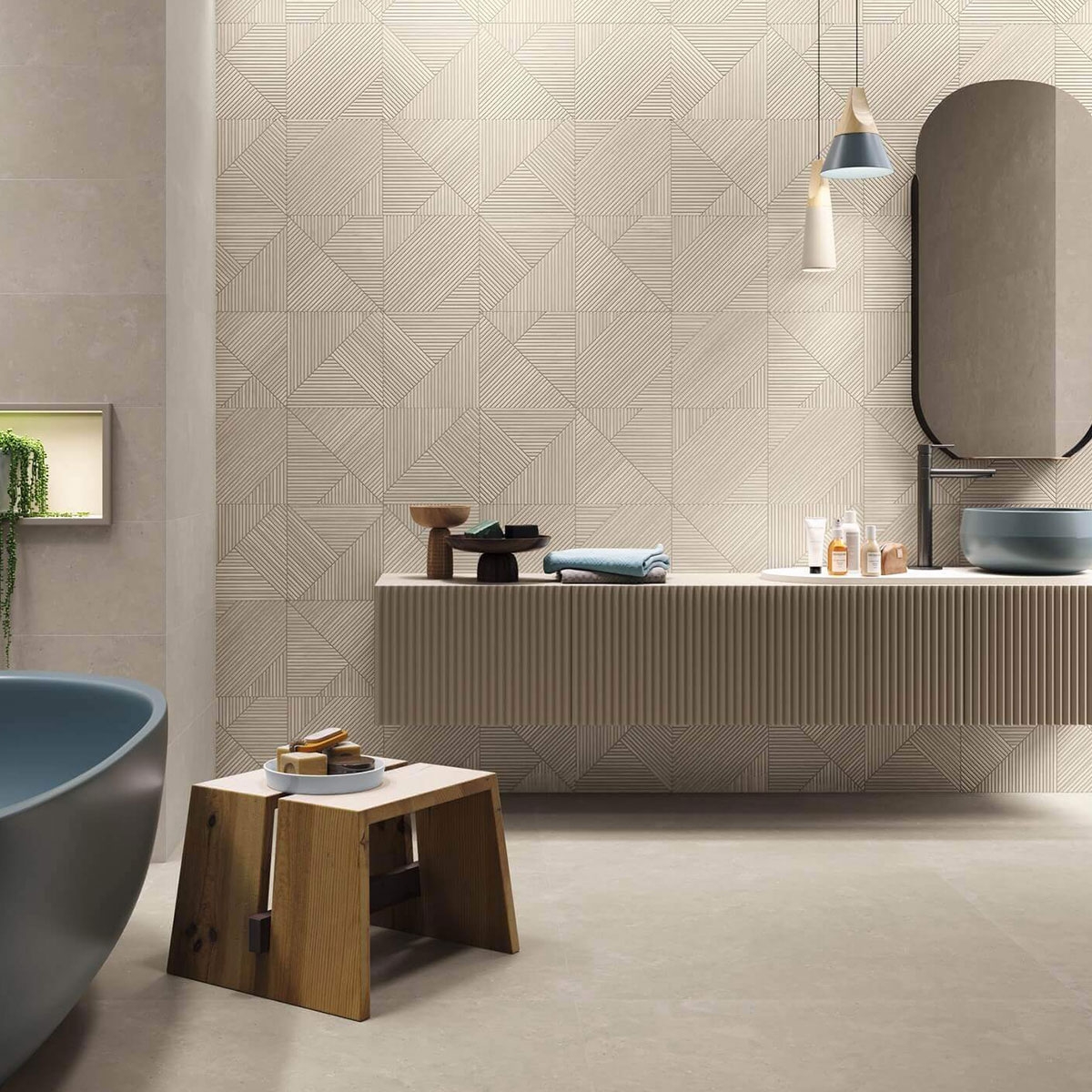 Badezimmer mit Elba 9541 Relief Hamburg Arena 30x90 Verkleidung