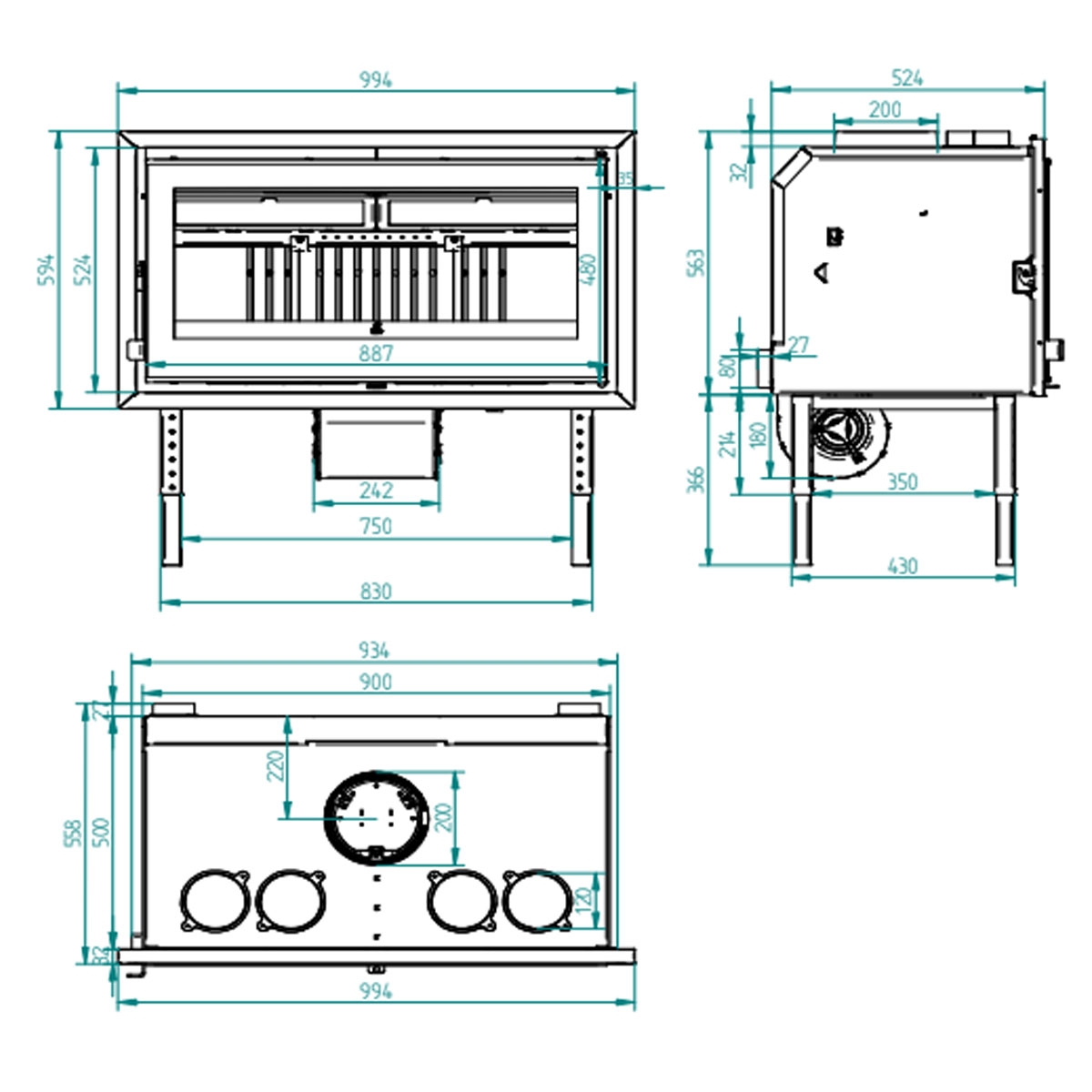 Dimensions Insert panoramique en bois IZ-100 FKC