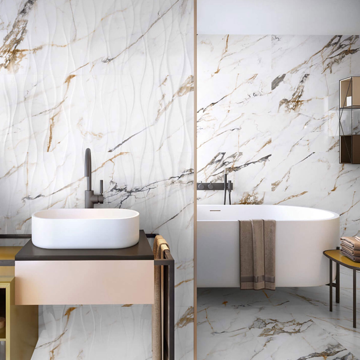 Interior con revestimiento Firenze 1219 Calacatta Gold 40x120