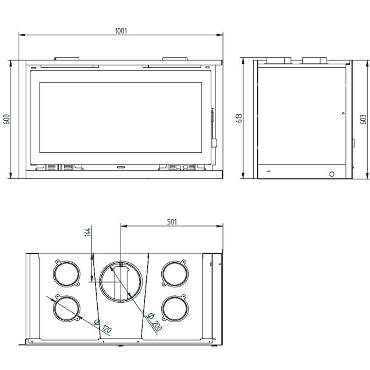 Medidas Insertable de leña esquina IT-122 DK