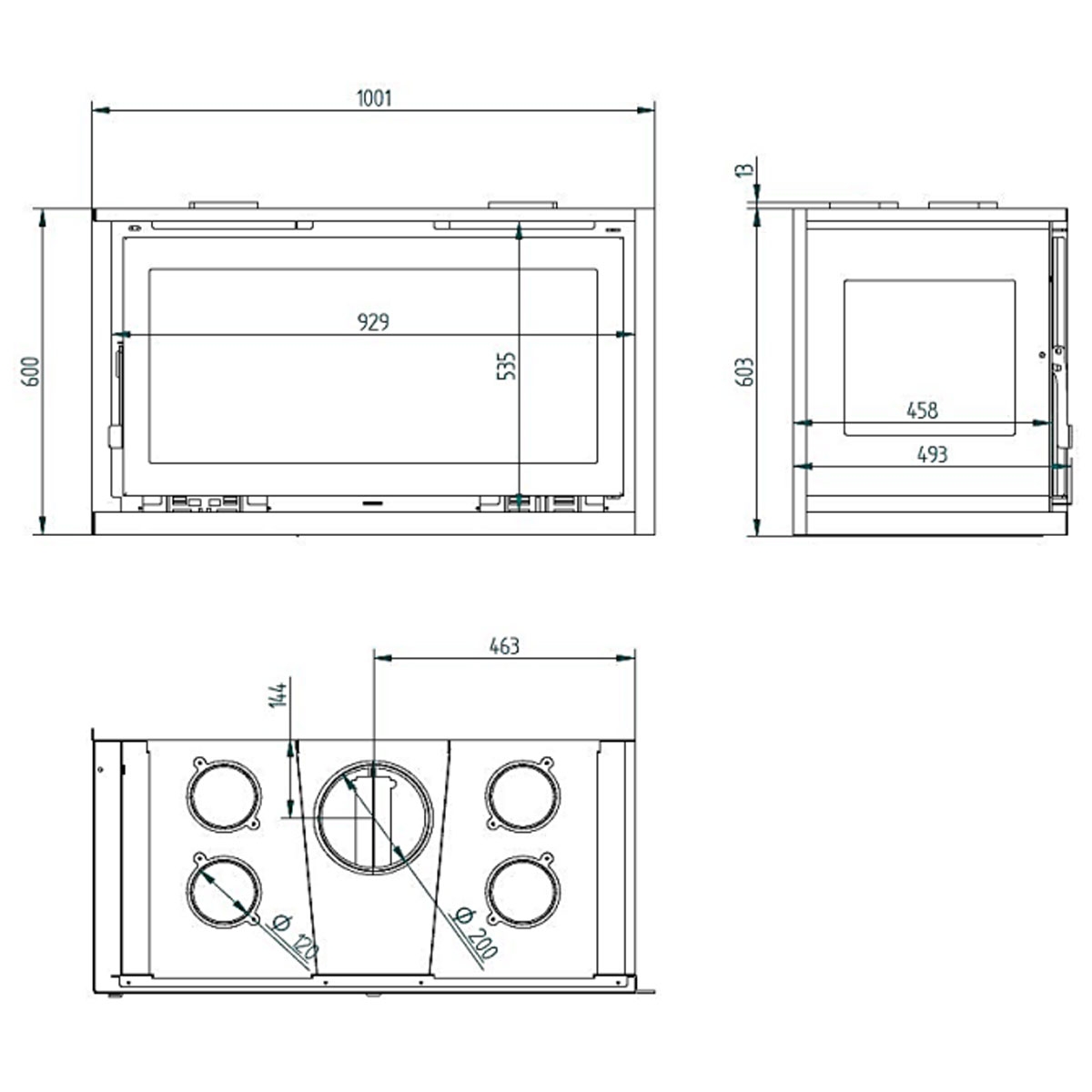 Medidas Insertable de leña esquina IT-122 IK
