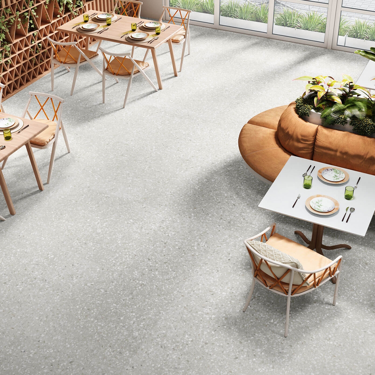 Interior com piso Obi 1855 Pearl 100x100