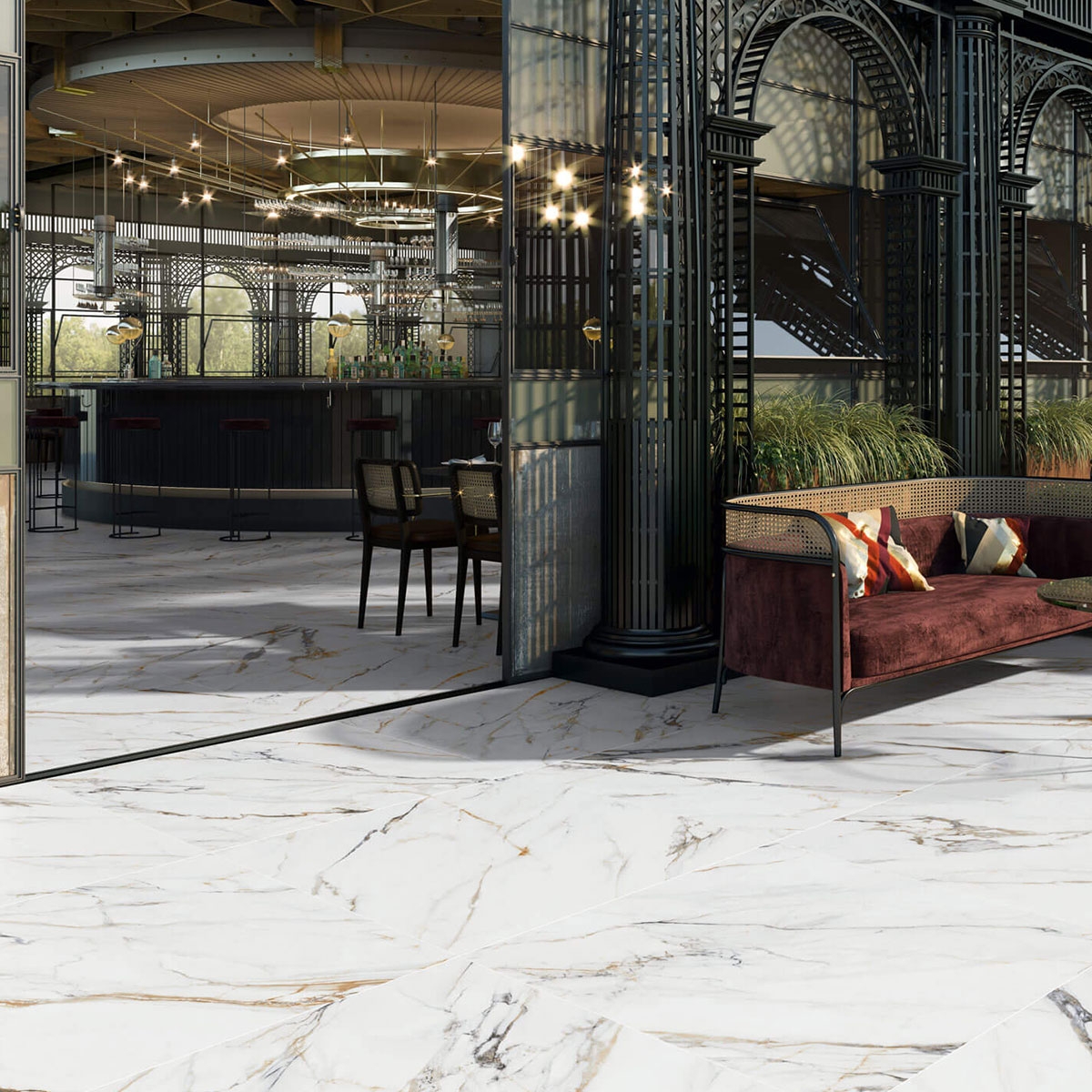 Interior com piso Firenze 1842 Calacatta Gold 100x100 (Box 1m2)