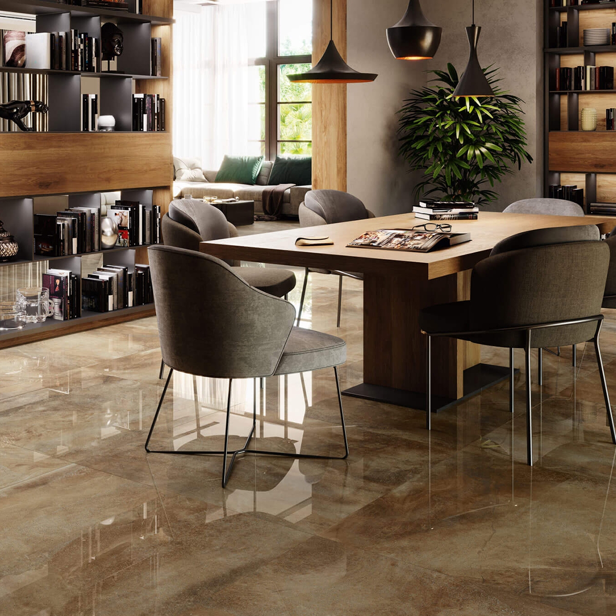 Interior con Pavimento Nilo 1846 Caramel 98x98