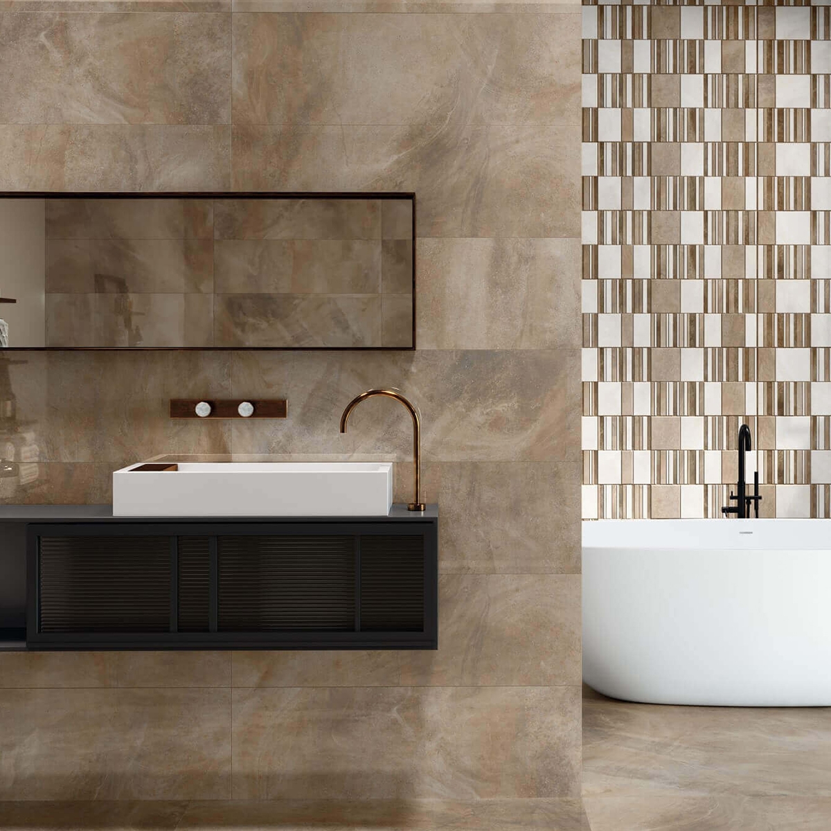 Salle de bain avec sol Nilo 1846 Caramel 98x98