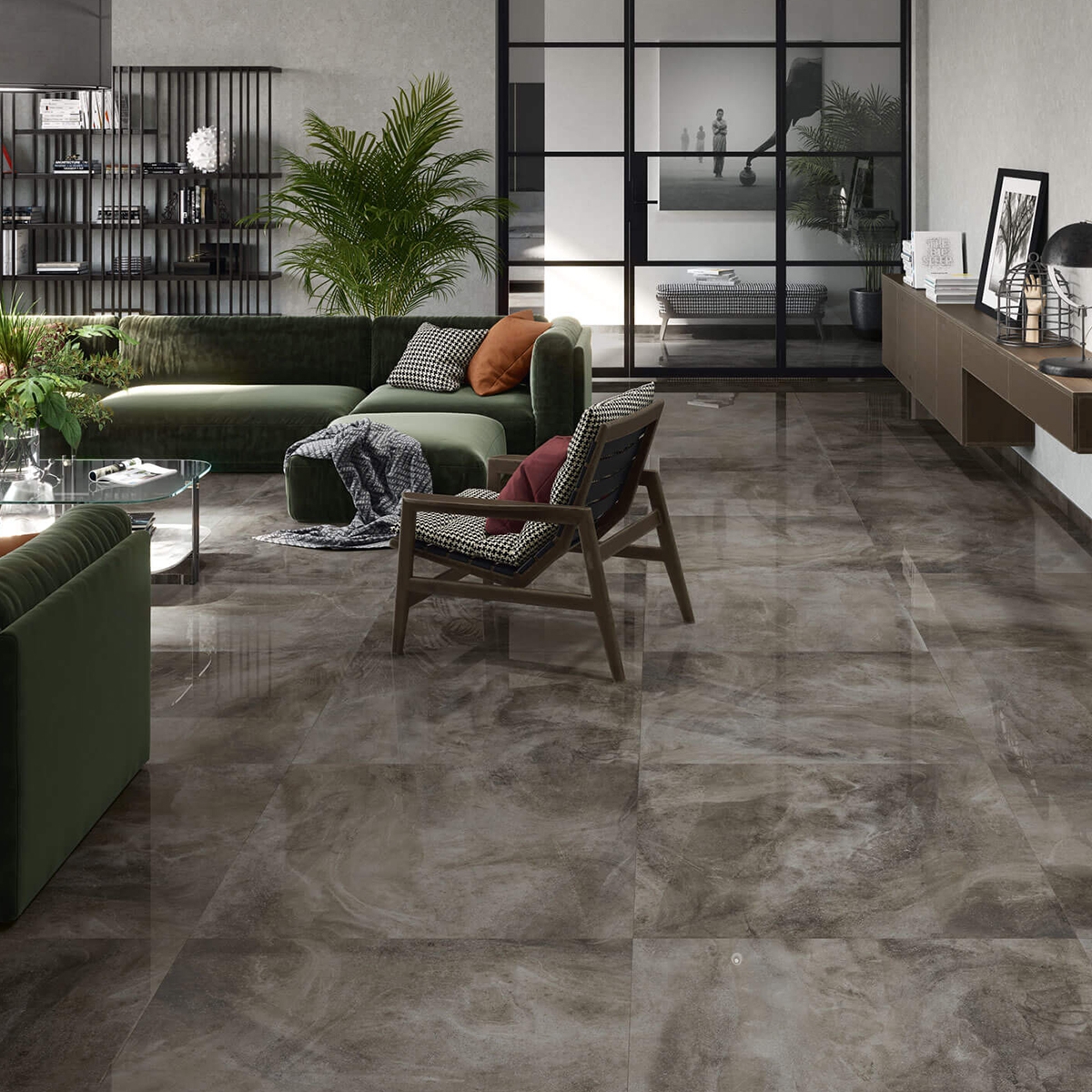 Interior con pavimento Nilo 1846 Stone 98x98