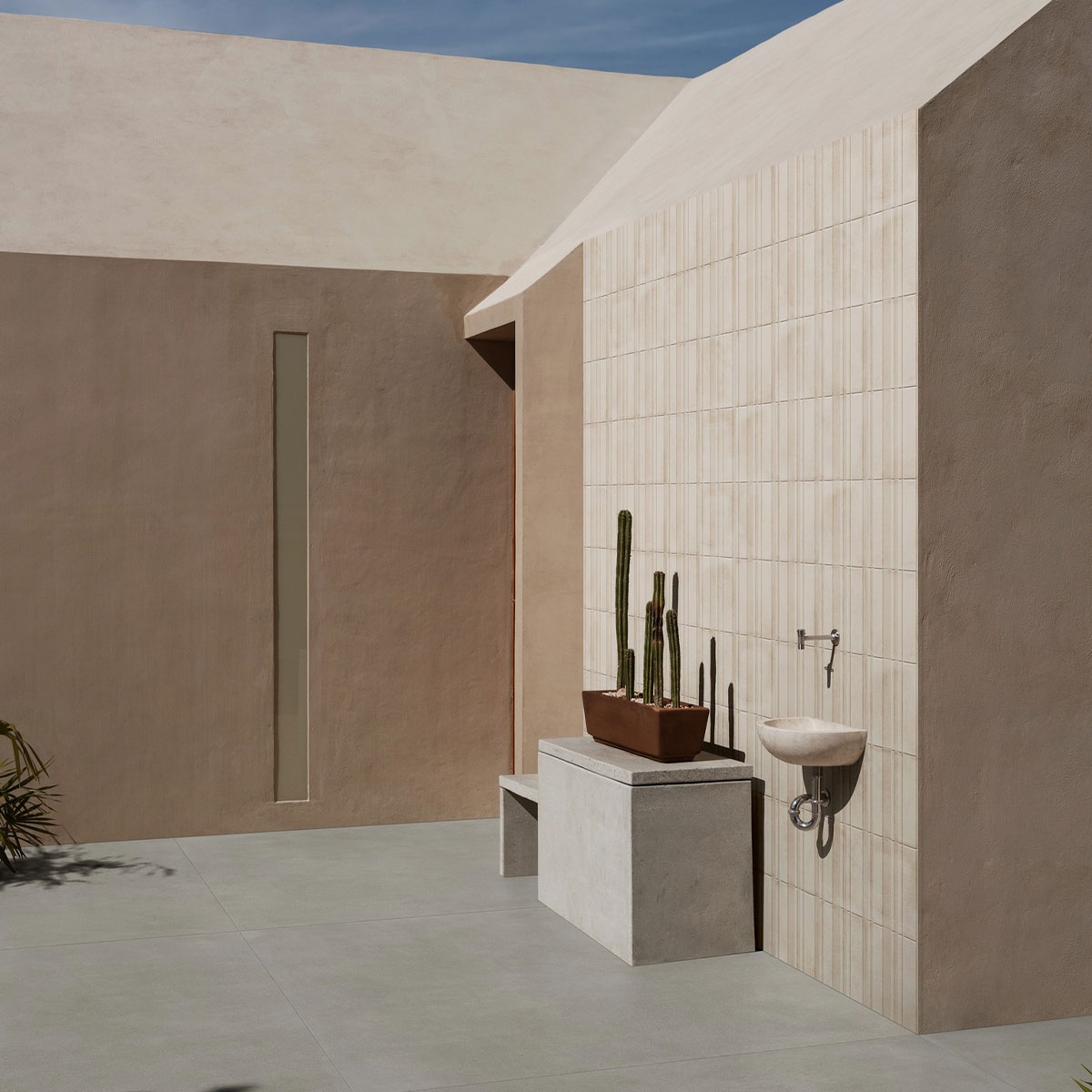 Exterior con pavimento Slow Cold Salvia Antideslizante R10 120x120