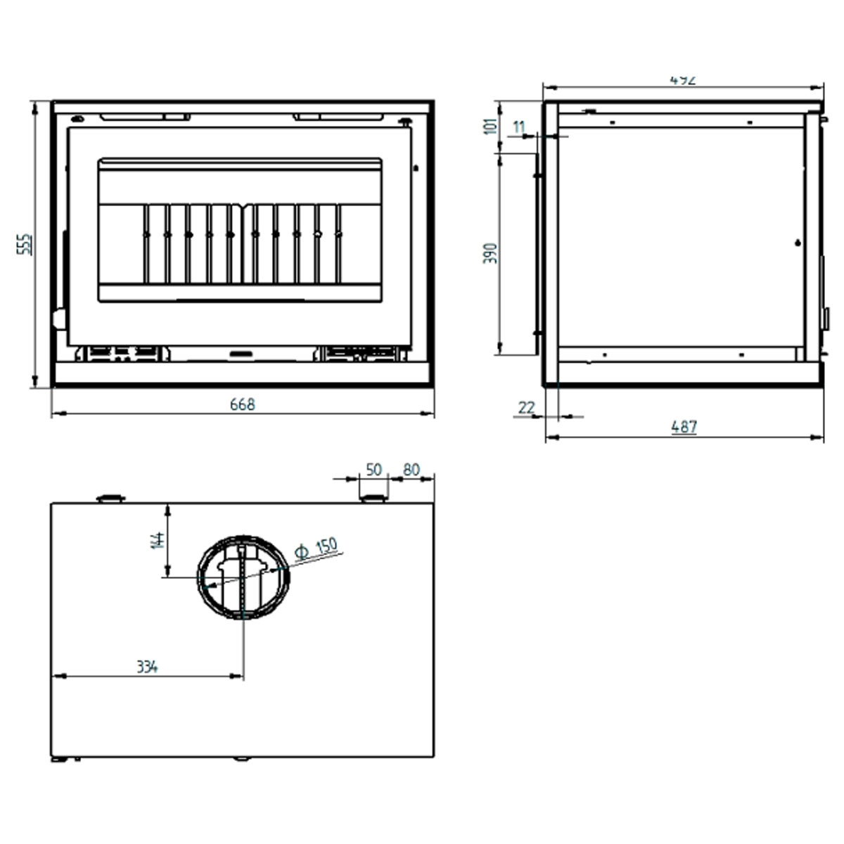 Measurements Wood stove to hang M-170 K