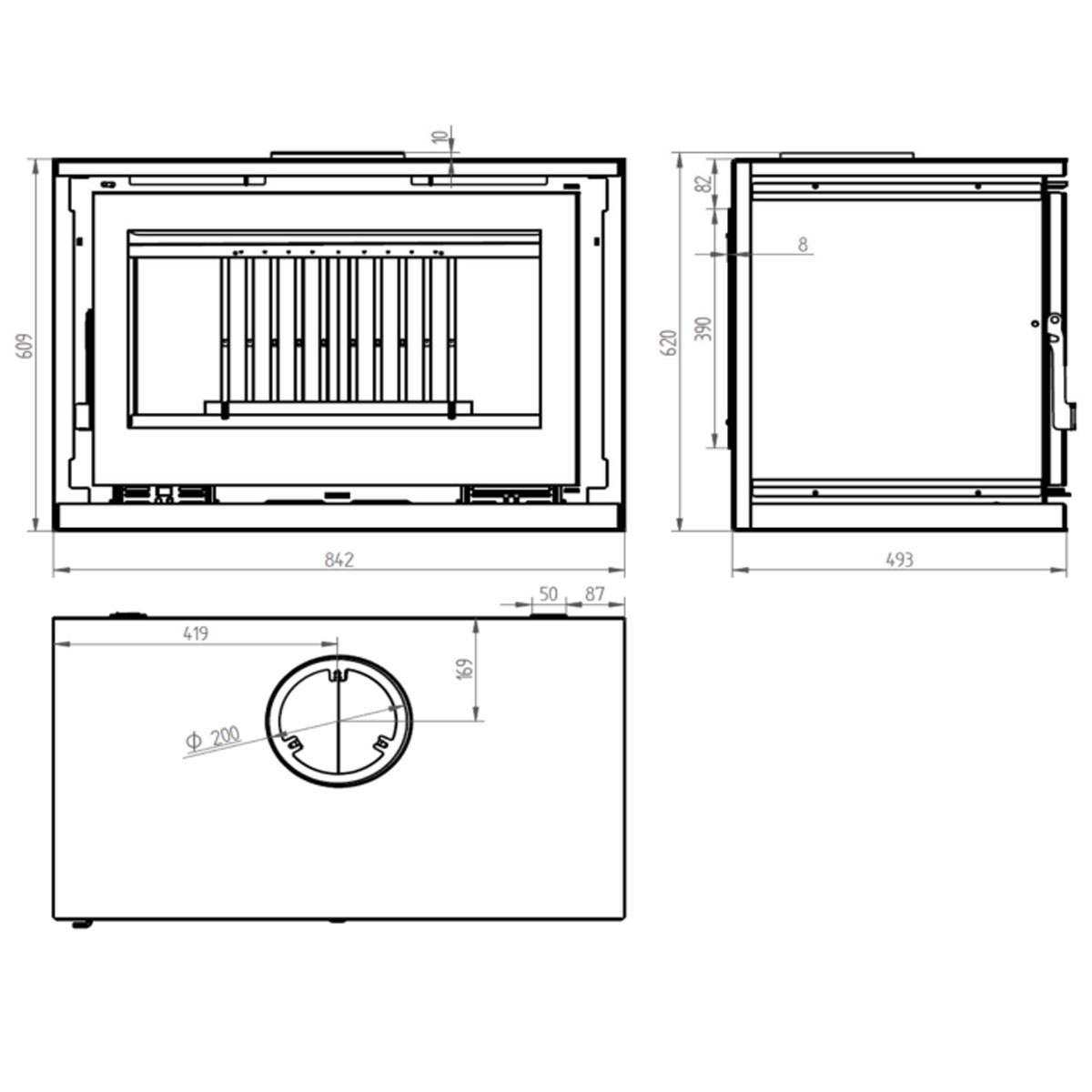 Dimensions Poêle à bois à suspendre M-180 K